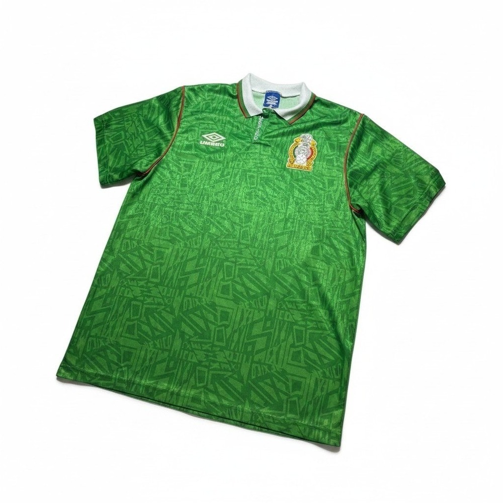 Umbro Mexico 1994 World Cup Soccer Jersey Green Aztec Pattern Mens Large Vintage - Picture 2 of 14